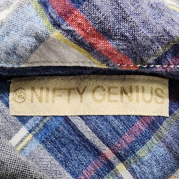 Nifty Genius Shirt Mens M Blue Red Plaid Button Up Short Sleeve Casual Preppy - Picture 4 of 9